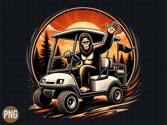 Download Bigfoot Golf Cart Retro PNG T-Shirt - Premium Bundle