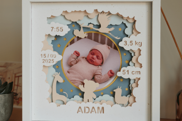 Download 3D Shadow Newborn Stats Frame - SVG - Newborn Collection
