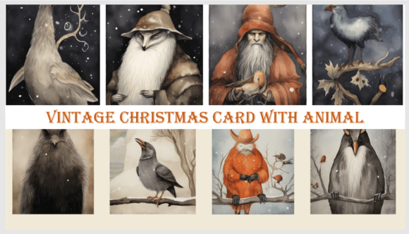 Download Vintage Christmas Card with Animal - Vintage christmas Collection