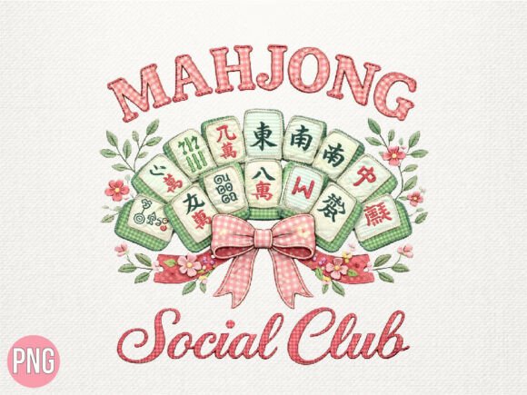 Download Mahjong Social Club Floral Retro PNG - Premium Resources